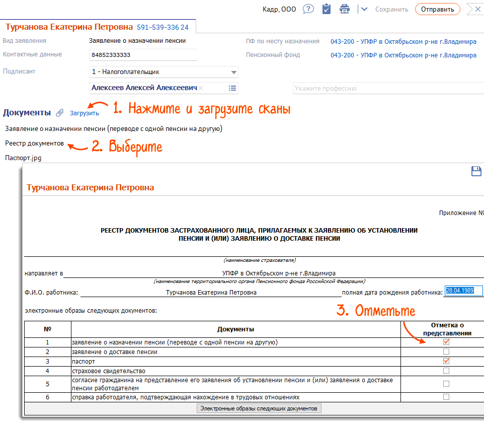 Отправить заявление о назначении и доставке пенсии | СБИС Помощь